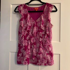 Elle Hot Pink Ruffled Tank Top, Size Small